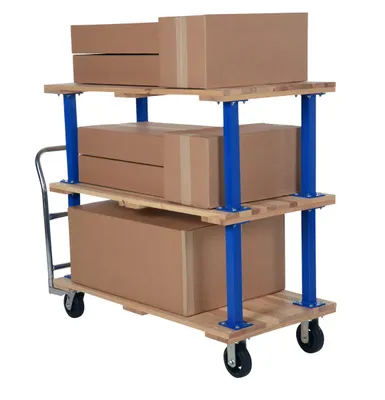Vestil VHPT/TD-2754 double & triple decker hardwood platform cart shown from an alternate angle