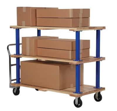 Vestil VHPT/TD-3060 double & triple decker hardwood platform cart shown from an alternate angle