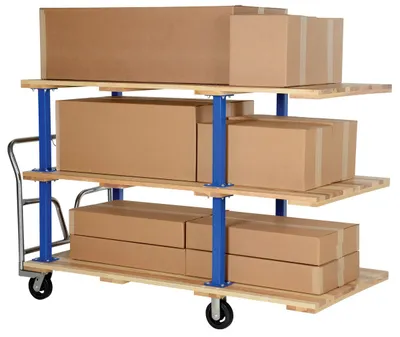 Vestil VHPT/TD-3672 double & triple decker hardwood platform cart shown from an alternate angle