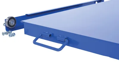 Vestil VRSOR-60-SLF heavy duty roll-out shelving shown from an alternate angle