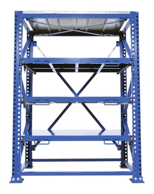 Vestil VRSOR-60 heavy duty roll-out shelving shown from an alternate angle