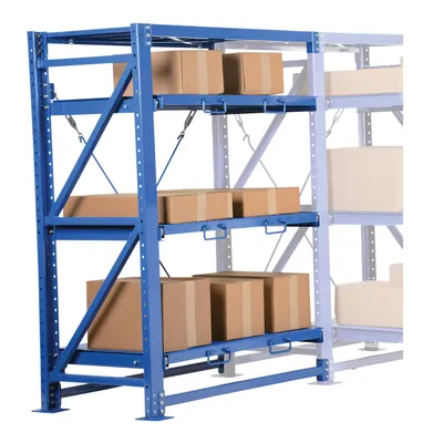 Vestil VRSOR-A-60 heavy duty roll-out shelving shown from an alternate angle