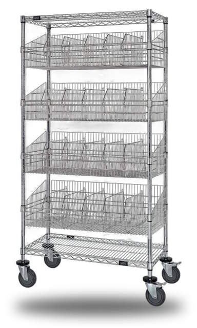 Quantum WRC74-2460-5BSKDLHCR Post Basket Cart, 60"W x 24"D x 80"H, 1200 lb capacity, Chrome