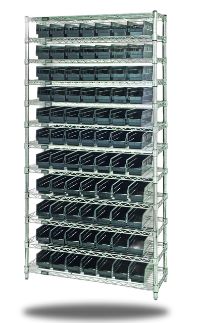 Quantum WR12-105CO Conductive Bin Wire Shelving System, 36"D x 24"W x 74"H, 800 lb capacity, Chrome