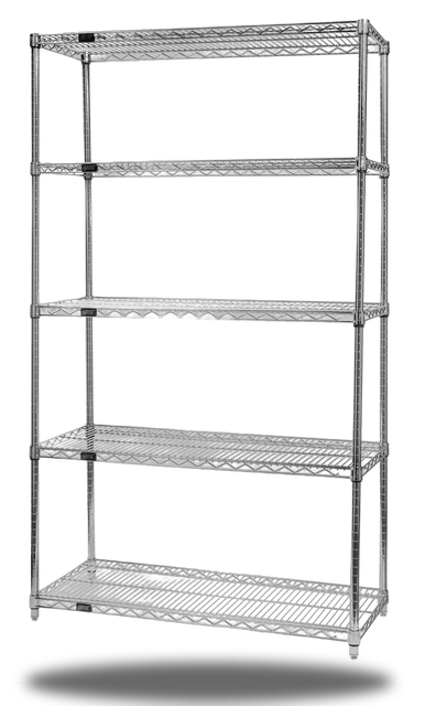 Quantum WR86-3672C-5 Wire Shelving Starter Kit, 72"W x 36"D x 86"H, 600-800 lb capacity, Chrome
