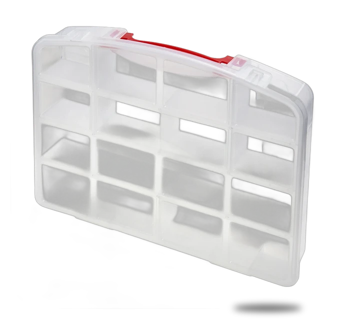Quantum QB900CS Compartment Storage Box, 10-1/4"L x 13"W x 2-3/8"H, Clear, Case of 12