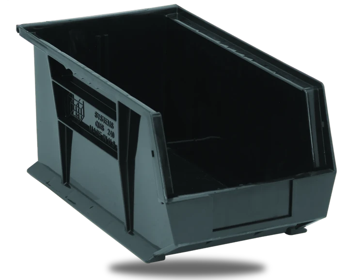 Quantum QUS240COCS Stack & Hang Bin, 8-1/4"W x 14-3/4"D x 7"H, 65 lb capacity, Black, Case of 12