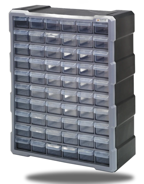 Quantum PDC-60BK Plastic Drawer Cabinet, 6-1/4"L x 15"W x 18-3/4"H, Black/Gray