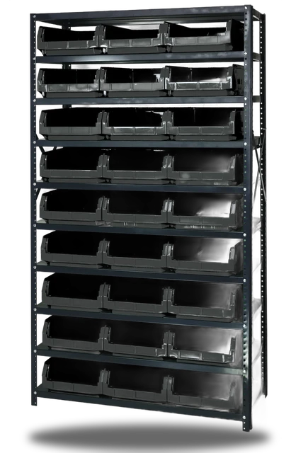 Quantum MSU-531BK Magnum Bin Steel Shelving, 42"W x 18"D x 75"H, 350 lb capacity, Gray