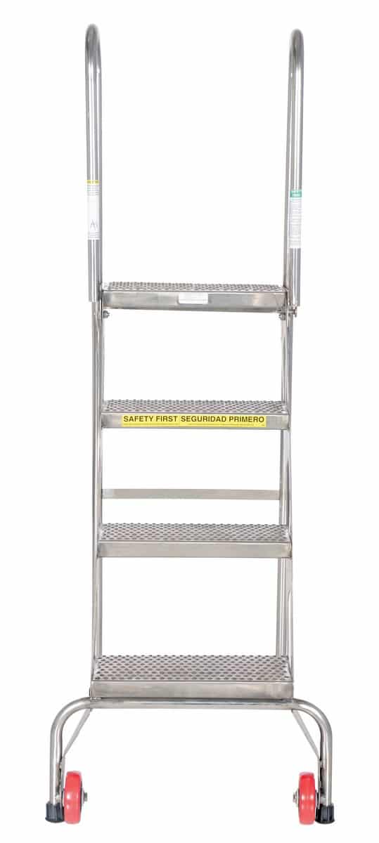 Vestil Flad-4-Ss Stainless Steel Folding Ladder With Wheels - Vestil Flad-4-Ss Stainless Steel Folding Ladder With Wheels - Material Handling