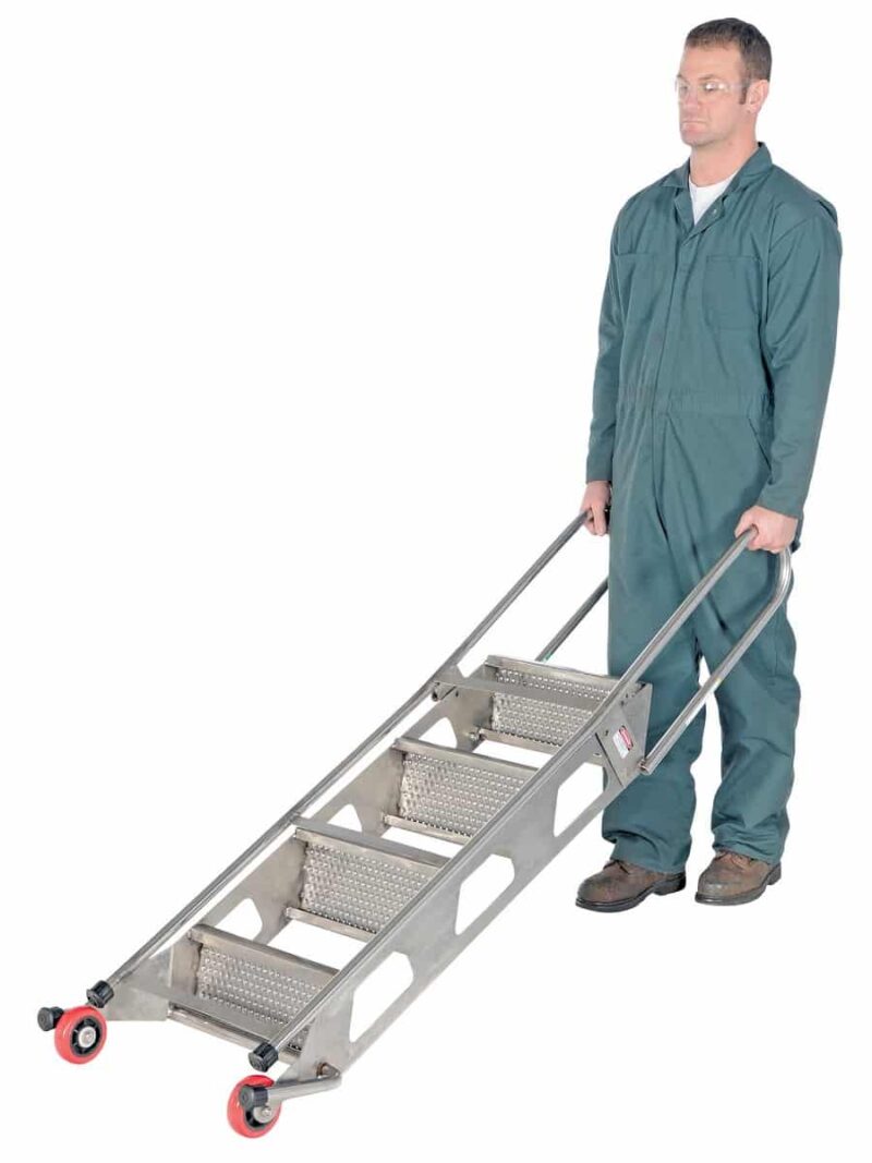 - Flad-4-Ss Folding 4 Step Ladder W/Wheels Ss - Material Handling