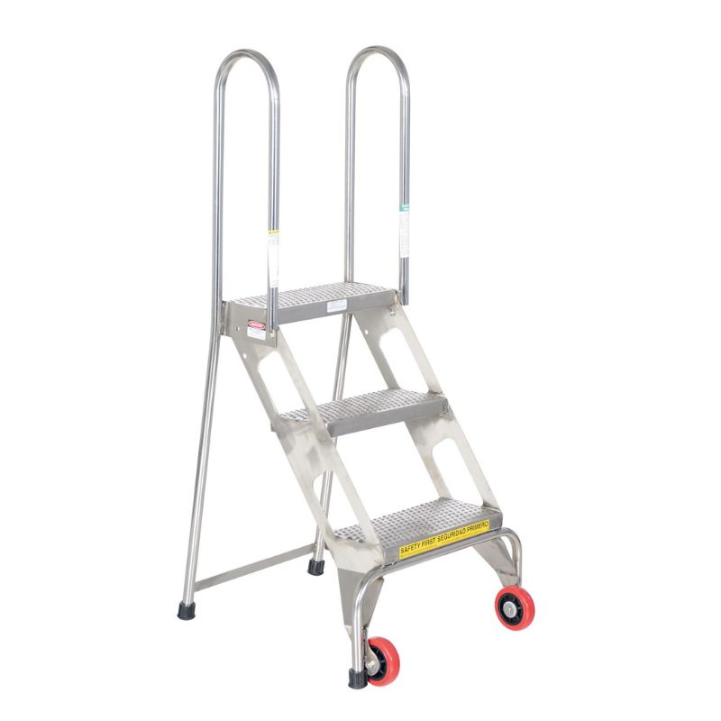 Vestil FLAD-3-SS Stainless Steel Folding Ladder with Wheels
