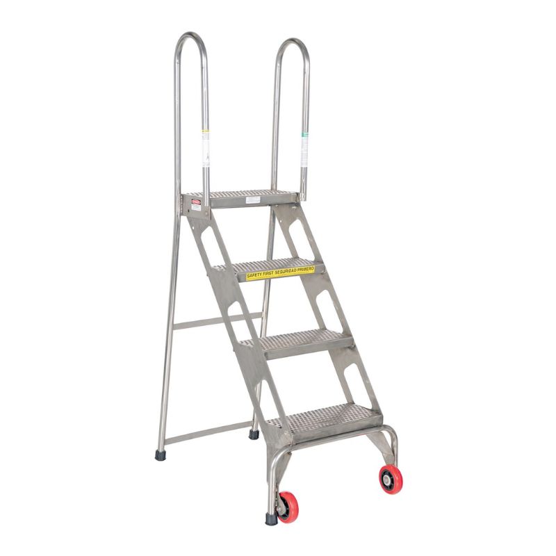 Vestil FLAD-4-SS Stainless Steel Folding Ladder with Wheels (1)