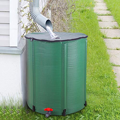 Collapsible Rain Barrel, Portable Water Storage Tank, Rainwater Collection System Downspout, Water Catcher Container (50 Gallon, Green)