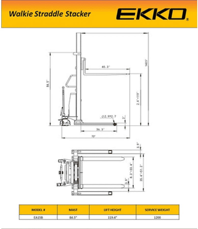 Ekko Ea15B Semi-Electric Straddle Stacker