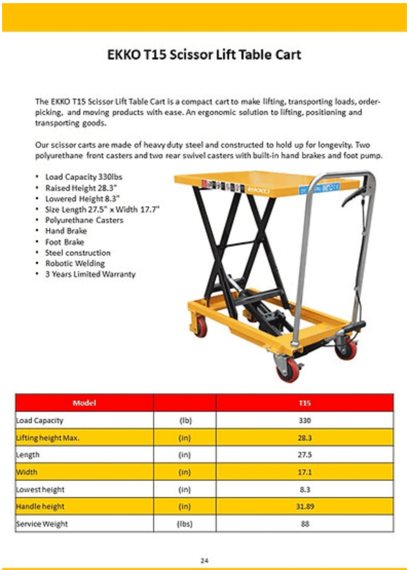 Ekko T15 Scissor Lift Table Cart