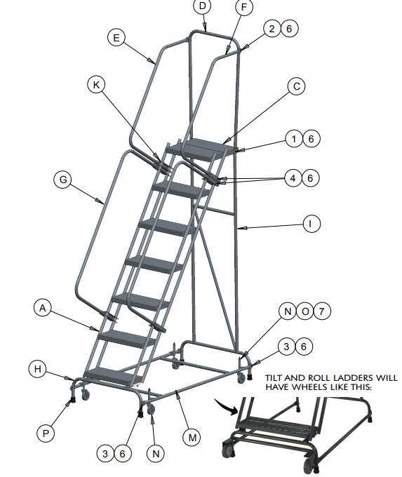 Ballymore Tr-3 Tilt And Roll 3-Step Gray Steel Rolling Safety Ladder - Ballymore Tr-3 Tilt And Roll 3-Step Gray Steel Rolling Safety Ladder - Material Handling