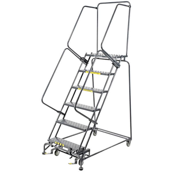 Ballymore 062414 M-2000 Series 6-Step Gray Steel Rolling Safety Ladder - Ballymore 062414 M-2000 Series 6-Step Gray Steel Rolling Safety Ladder - Material Handling
