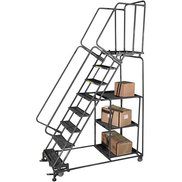 Ballymore Spl-12-14 12-Step Gray Steel Rolling Safety Ladder / Stock Picking Cart - Ballymore Spl-12-14 12-Step Gray Steel Rolling Safety Ladder / Stock Picking Cart - Material Handling