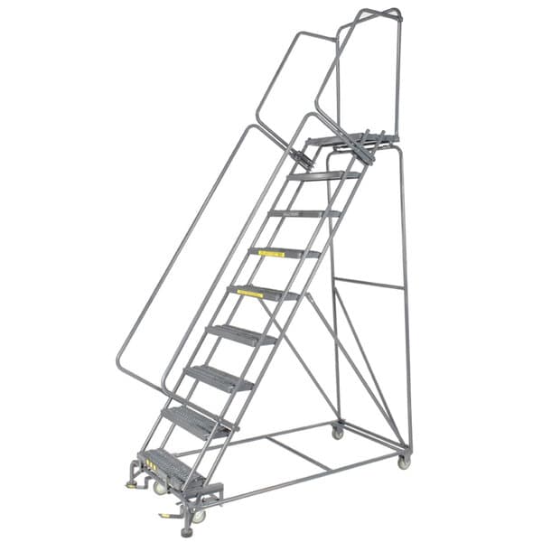 Ballymore 093214 M-2000 Series 9-Step Gray Steel Rolling Safety Ladder - Ballymore 093214 M-2000 Series 9-Step Gray Steel Rolling Safety Ladder - Material Handling