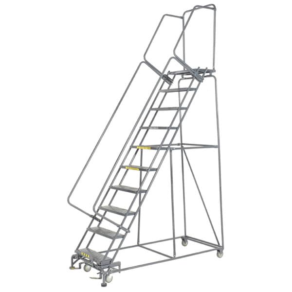 Ballymore 103214 M-2000 Series 10-Step Gray Steel Rolling Safety Ladder - Ballymore 103214 M-2000 Series 10-Step Gray Steel Rolling Safety Ladder - Material Handling