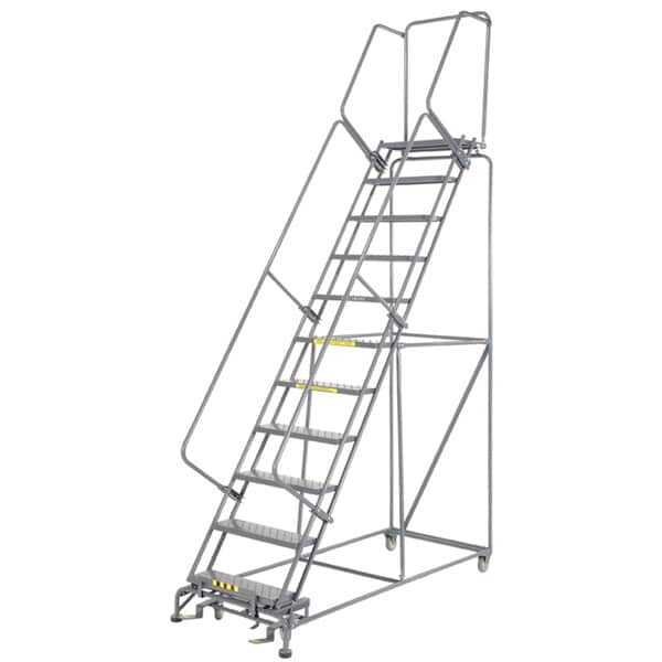 Ballymore 113214 M-2000 Series 11-Step Gray Steel Rolling Safety Ladder - Ballymore 113214 M-2000 Series 11-Step Gray Steel Rolling Safety Ladder - Material Handling