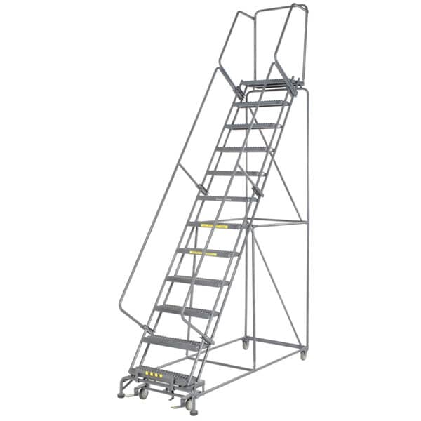 Ballymore 123214 M-2000 Series 12-Step Gray Steel Rolling Safety Ladder - Ballymore 123214 M-2000 Series 12-Step Gray Steel Rolling Safety Ladder - Material Handling