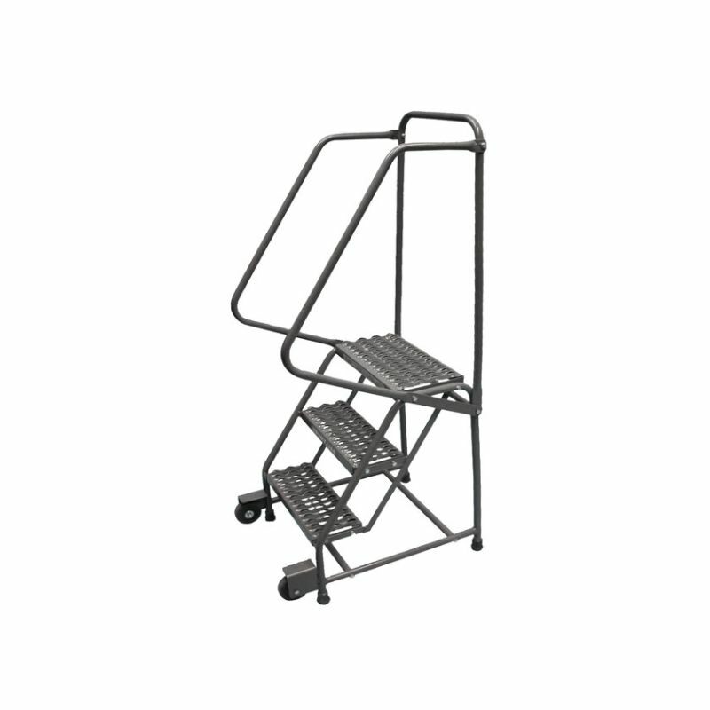 Ballymore H218TR Tilt and Roll 2-Step Gray Steel Rolling Safety Ladder with Handrail