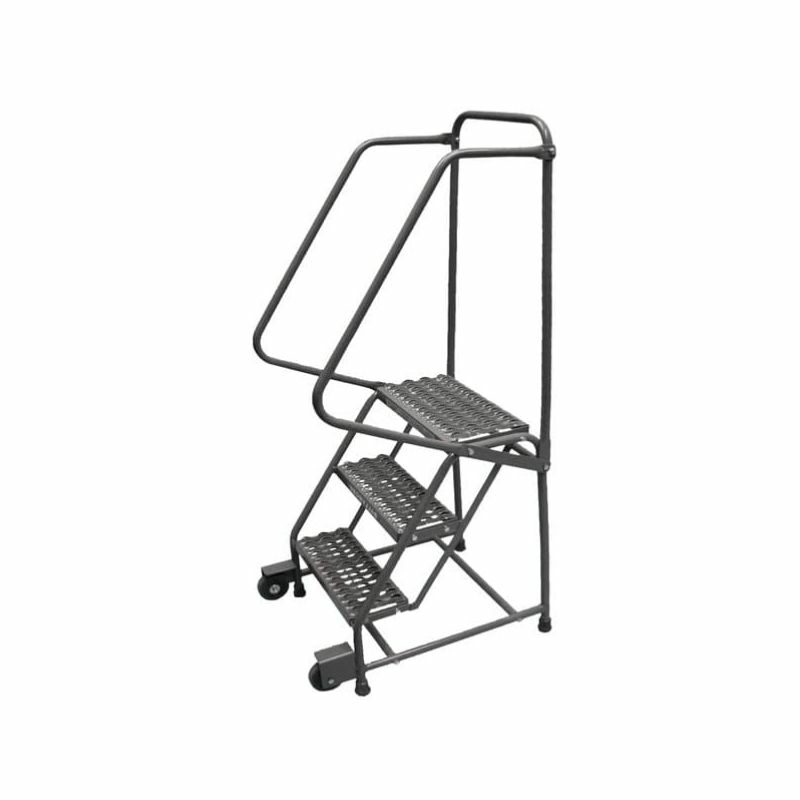 Ballymore H418TR Tilt and Roll 4-Step Gray Steel Rolling Safety Ladder with Handrail