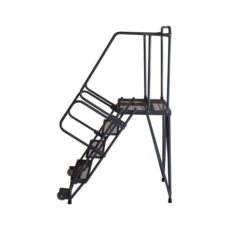 Ballymore Hl-3Ns Tilt And Roll 3-Step Gray Steel Rolling Safety Ladder With Straddle Base