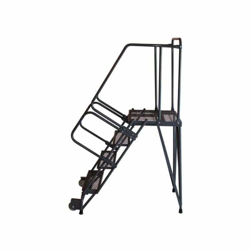 Ballymore HL-3NS Tilt and Roll 3-Step Gray Steel Rolling Safety Ladder with Straddle Base