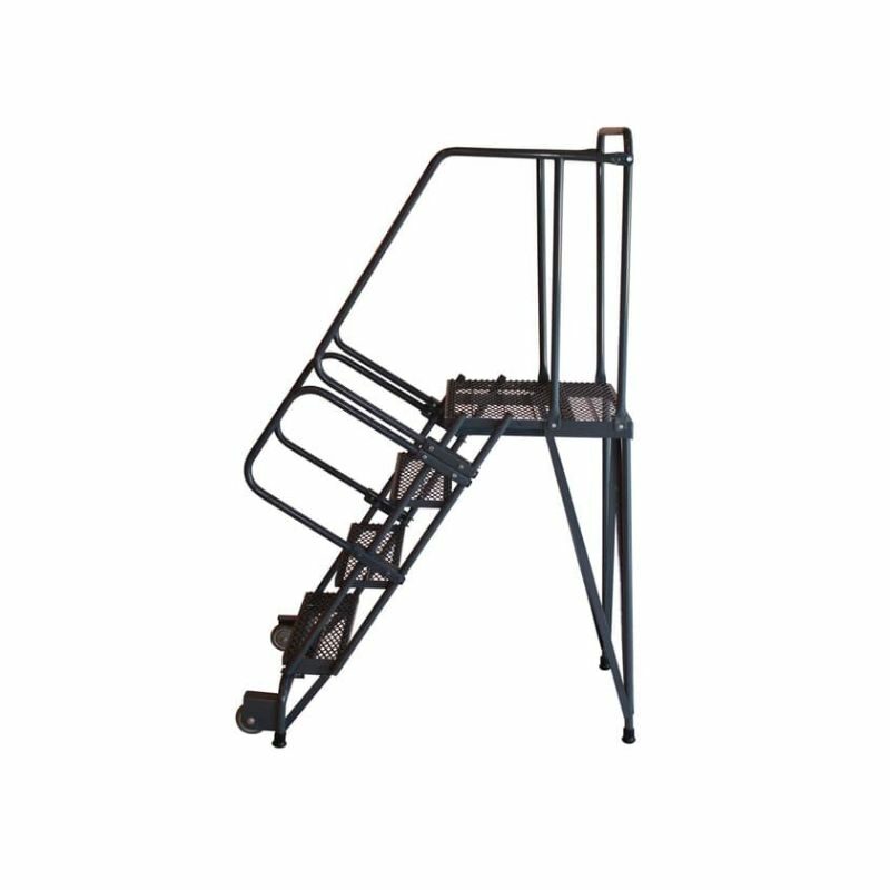 Ballymore HL-5NS Tilt and Roll 5-Step Gray Steel Rolling Safety Ladder with Straddle Base