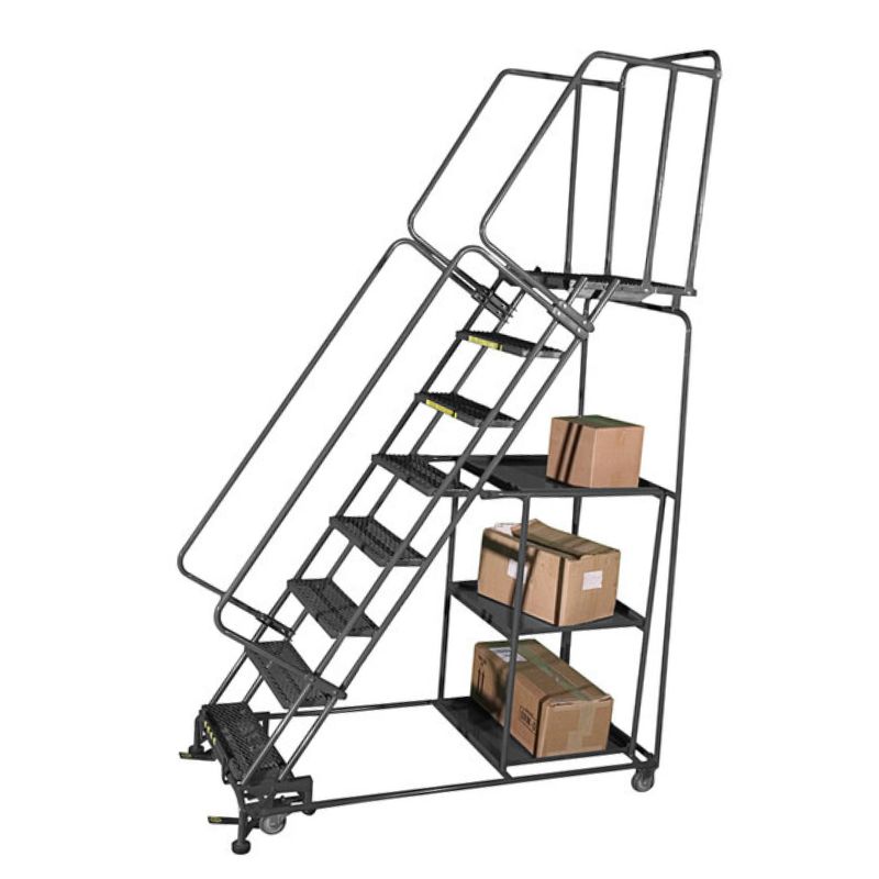 Ballymore Spl-7-N 7-Step Gray Steel Rolling Safety Ladder-Stock Picking Cart