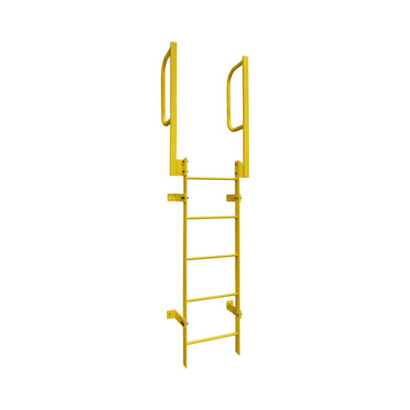 Ballymore WLFS0219-Y 19-Rung Yellow Steel Fixed Safety Ladder with Walk-Thru Guardrails