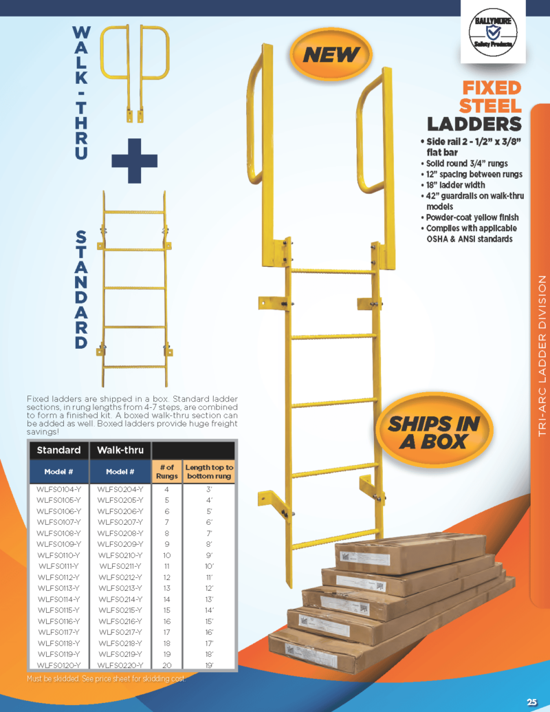 Ballymore Wlfs0204-Y 4-Rung Yellow Steel Fixed Safety Ladder With Walk-Thru Guardrails - Ballymore Wlfs0204-Y 4-Rung Yellow Steel Fixed Safety Ladder With Walk-Thru Guardrails - Material Handling