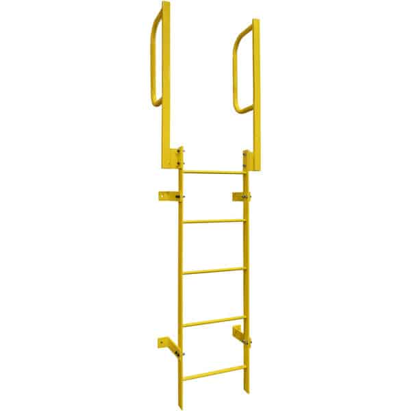 Ballymore WLFS0215-Y 15-Rung Yellow Steel Fixed Safety Ladder with Walk-Thru Guardrails