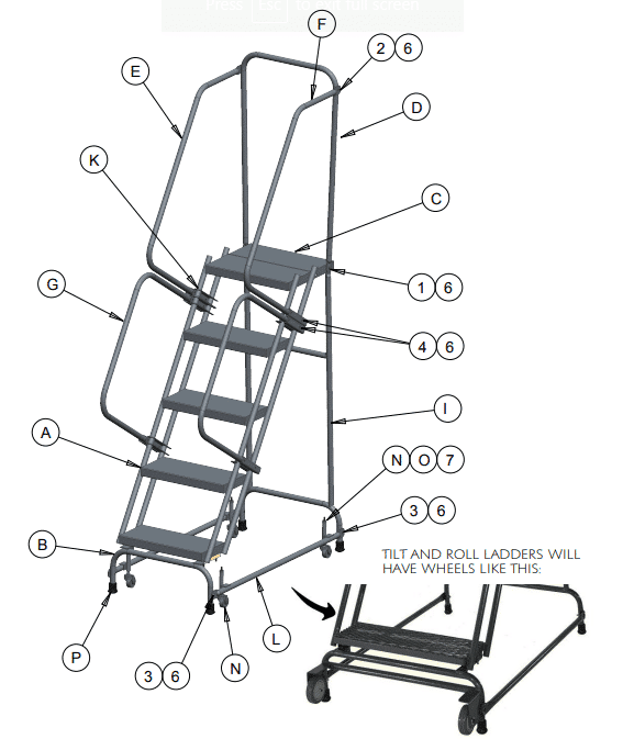 Ballymore Tr-5 Tilt And Roll 5-Step Gray Steel Rolling Safety Ladder - Ballymore Tr-5 Tilt And Roll 5-Step Gray Steel Rolling Safety Ladder - Material Handling