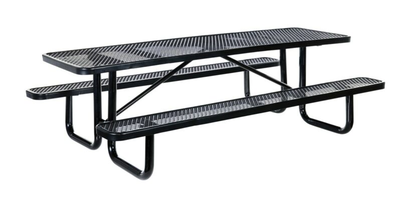 Vestil Pt-Mx-3096-Bk Steel Picnic Table Expanded Metal Rectangle Top
