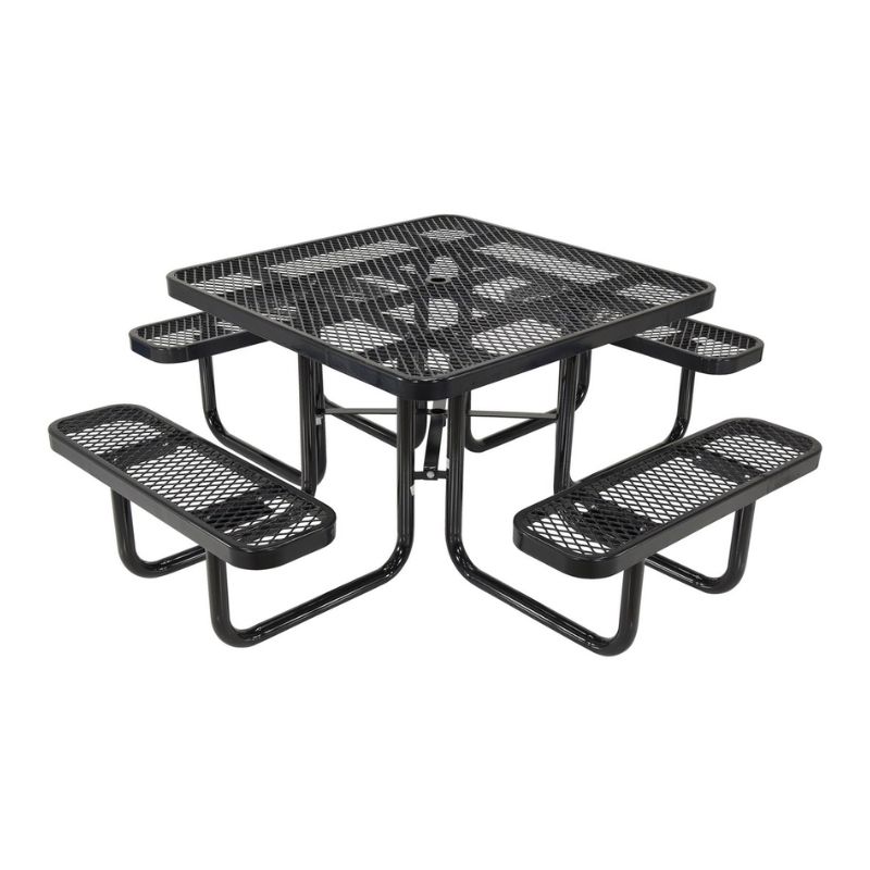 Vestil PT-MX-ST-46-BK Steel Picnic Table Expanded Metal Square Top