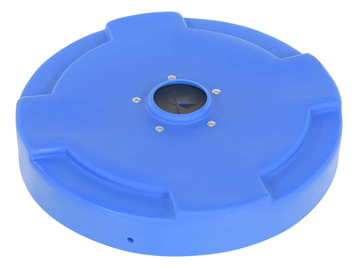 Vestil DC-P-55-CANF-BU Low-Density Polyethylene Drum Recycling Lid with Flaps Closed