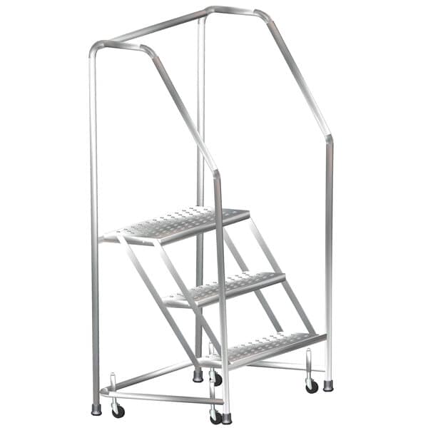 Ballymore SS330 3-Step Stainless Steel Rolling Step Stool with Spring Loaded Casters