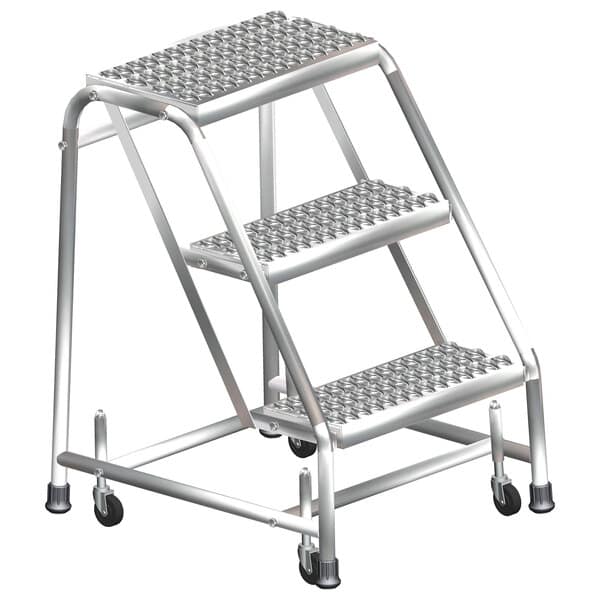 Ballymore SS3N30 3-Step Stainless Steel Rolling Step Stool with Spring Loaded Casters