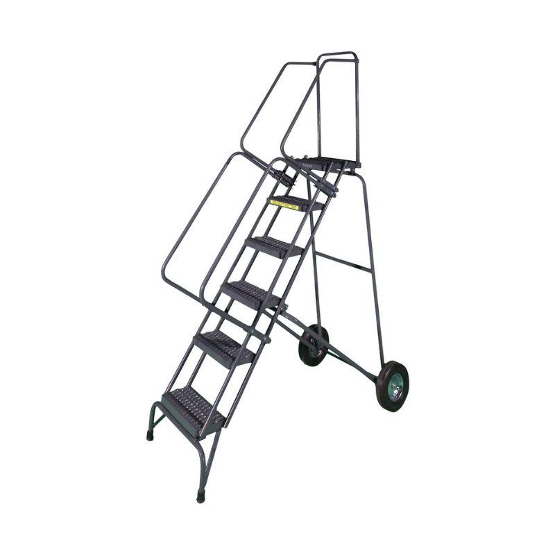 Ballymore Fawl-6 Fold And Store 6-Step Gray Steel Folding Rolling Safety Ladder Ballymore Fawl-6 Fold And Store 6-Step Gray Steel Folding Rolling Safety Ladder