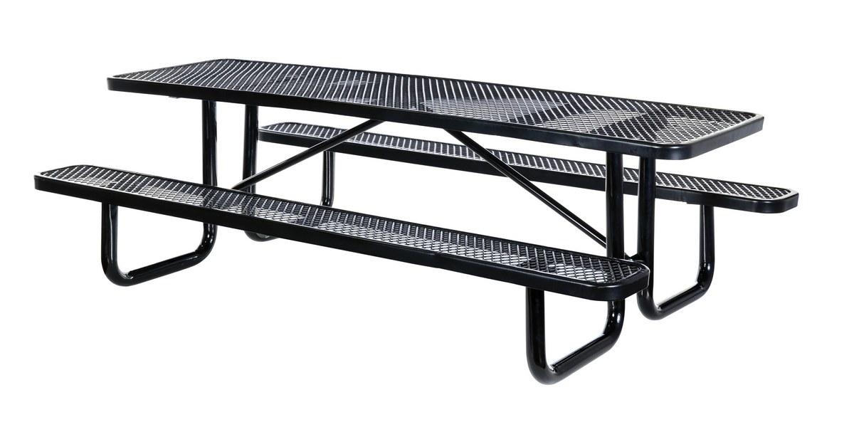 Vestil PT-MX-3096-BK Steel Picnic Table Expanded Metal Rectangle Top