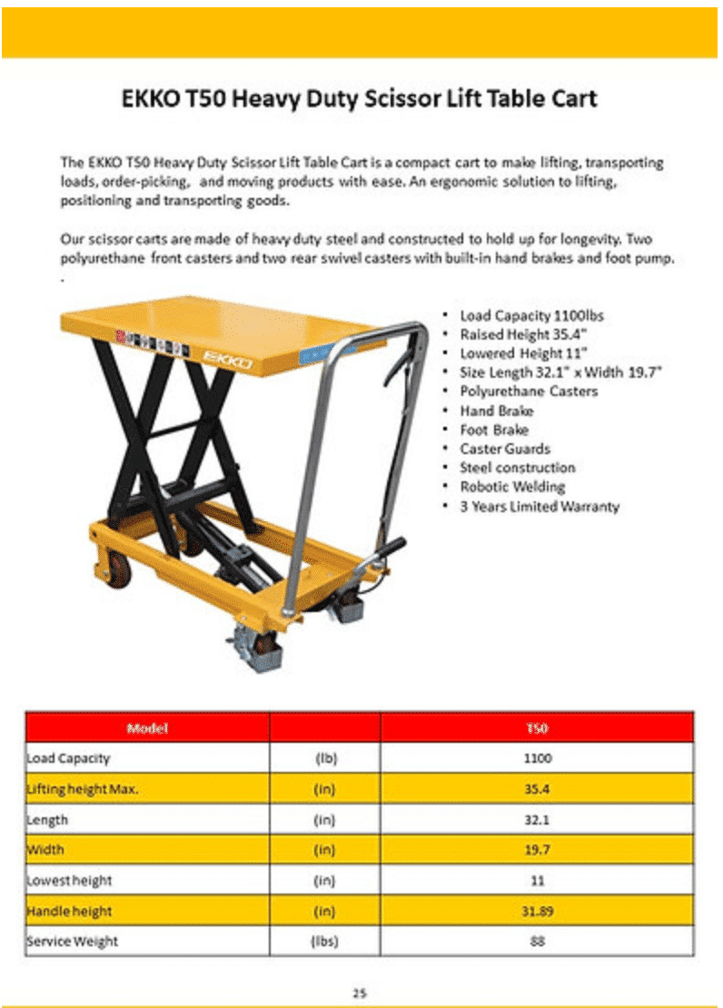 EKKO T50 Heavy Duty Scissor Lift Table Cart