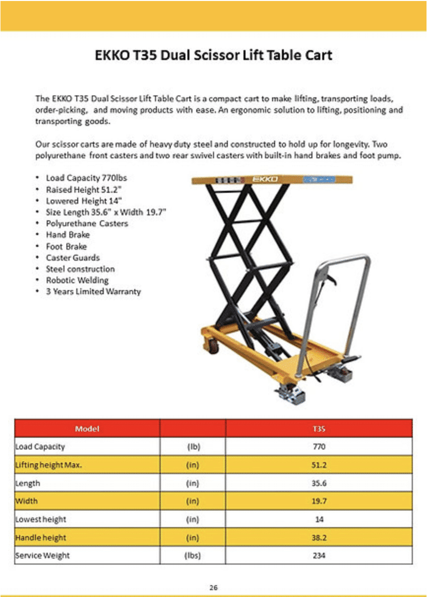 EKKO T35 Dual Scissor Lift Table Cart