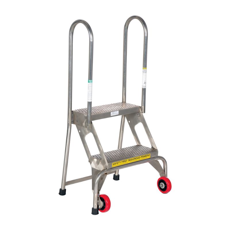 Vestil FLAD-2-SS Stainless Steel Folding Ladder with Wheels