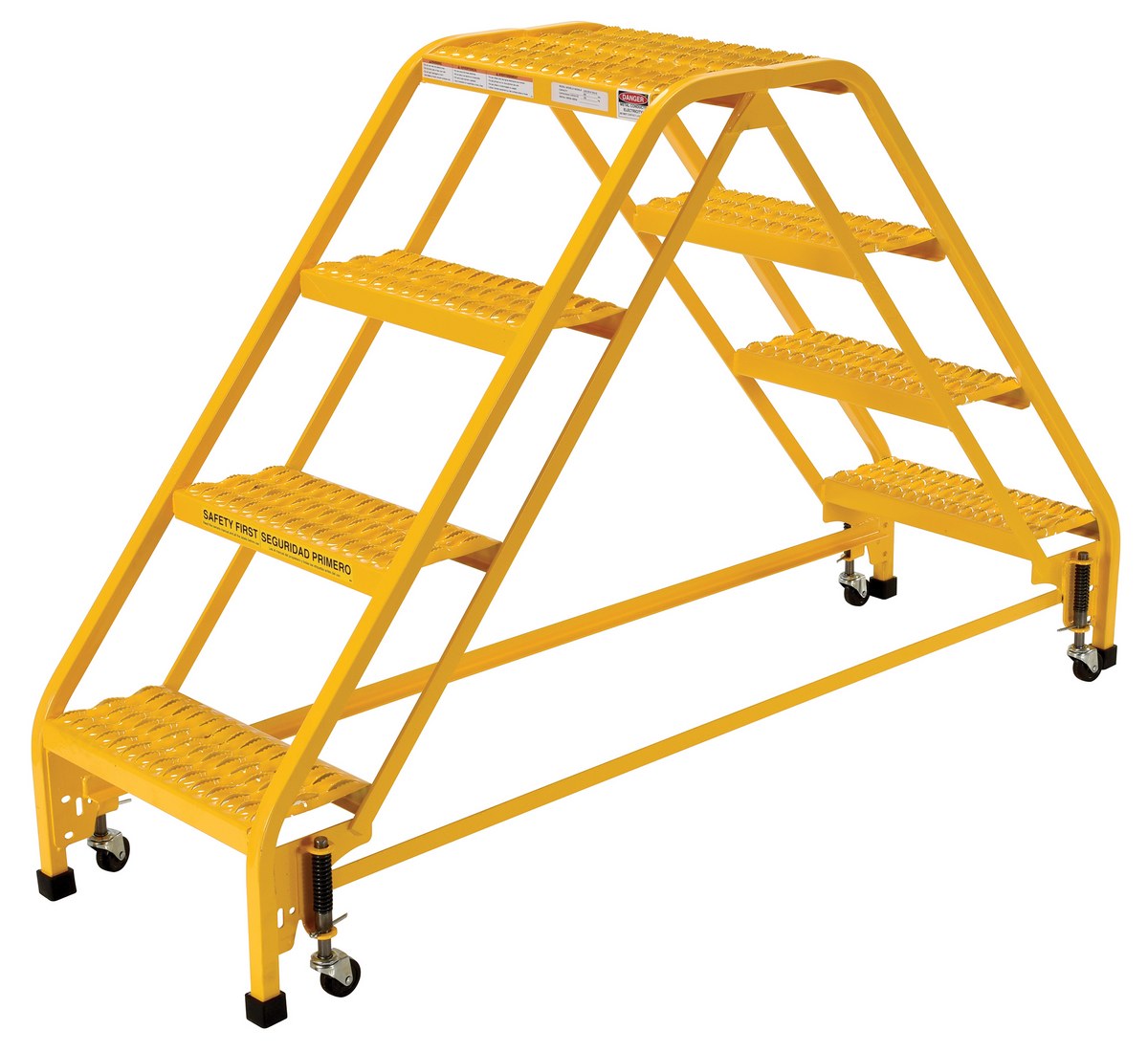 Vestil LAD-DD-P-18-4-G DBL Steel Double Sided Step Ladder 4 Grip Strut 1