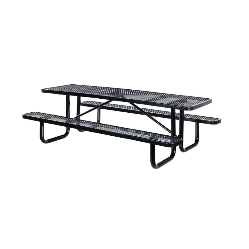 Vestil PT-MX-3096-BK Steel Picnic Table Expanded Metal Rectangle Top