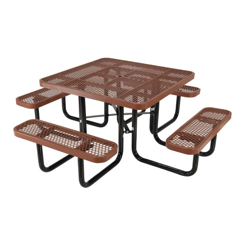 Vestil PT-MX-ST-46-BN Steel Picnic Table Expanded Metal Square Top
